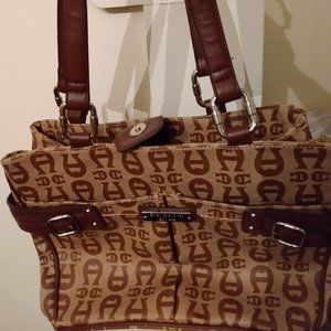 Etienne Aiger Signature Shoulder Bag Leather/Canvas Chocolate/Tan Vintage